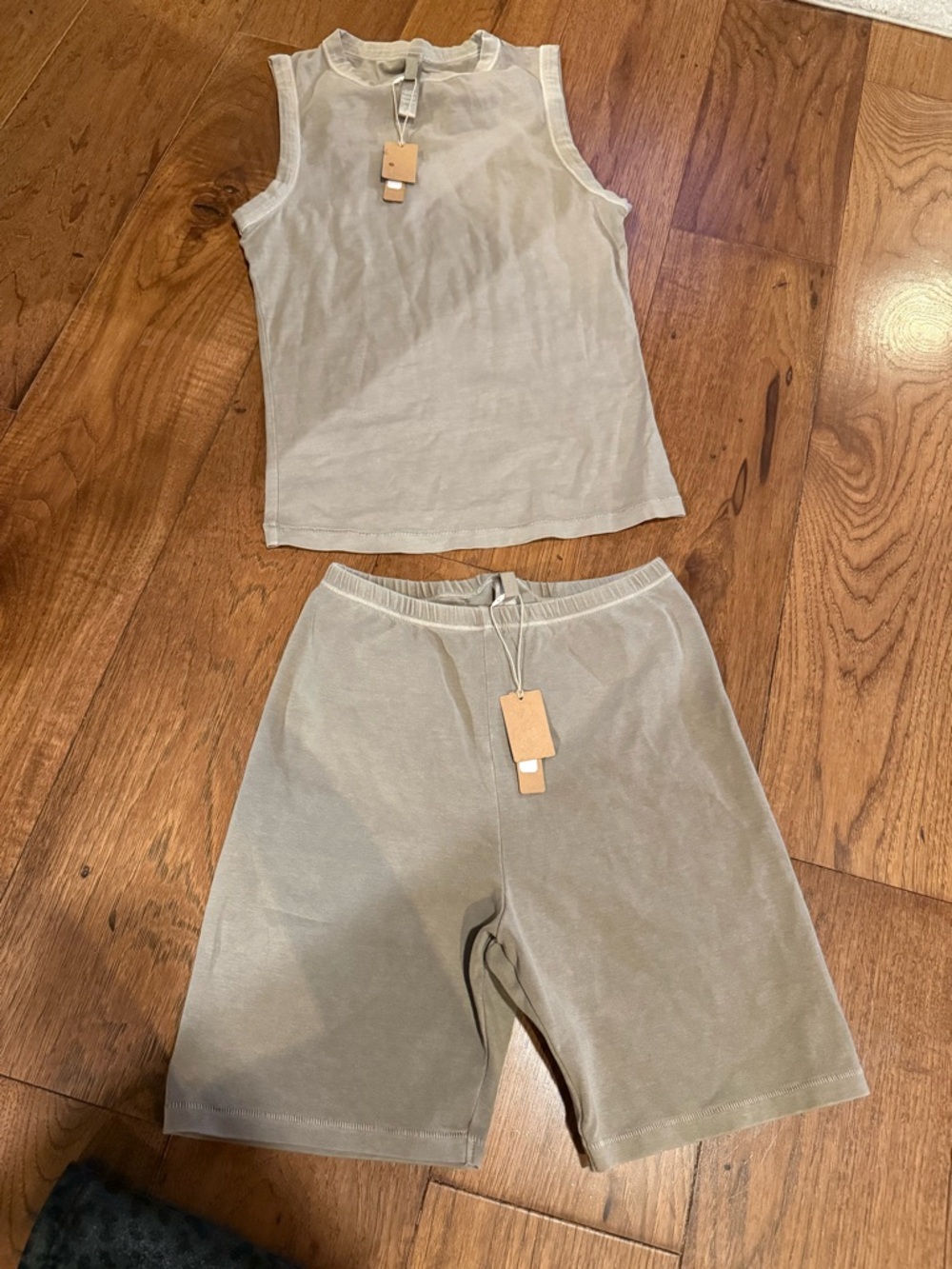 SKIMS Washed Taupe Tank and Bike Shorts Set
